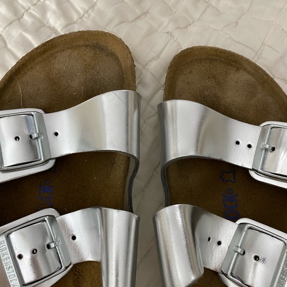 Birkenstock silver worn once. Size 41 or 10.